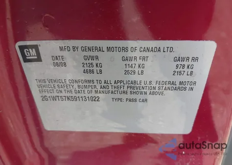 2009 Chevrolet Impala Lt из США, поврежденный, VIN 2G1WT57K591131022